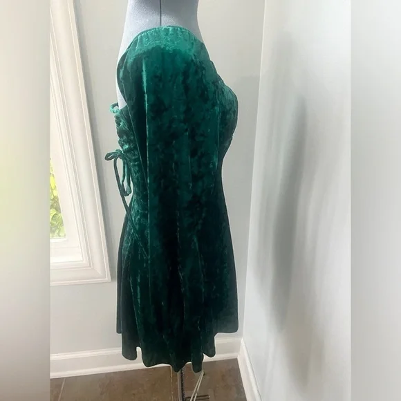 NWT City Vibe Sz S Long-Sleeve Hunter Green Stretchy Crushed Velvet Dress - Picture 8 of 16